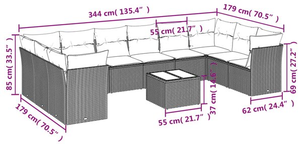 11dílná zahradní sedací souprava s poduškami černá polyratan 3250045
