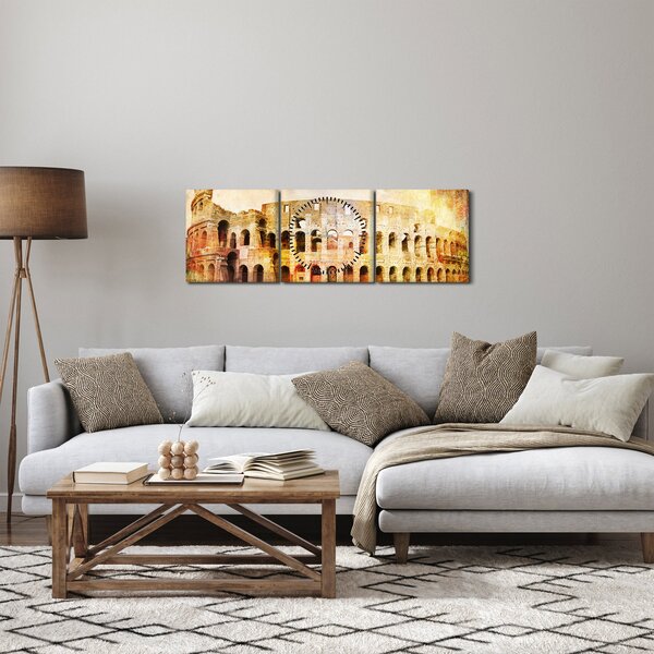 Obraz - Digitální malba, koloseum, Řím, Itálie (s hodinami) (90x30 cm)