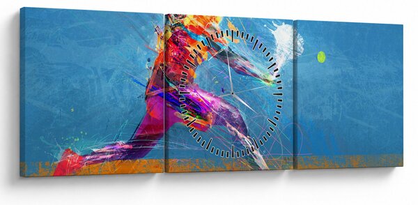 Obraz - Malovaný tenista (s hodinami) (90x30 cm)