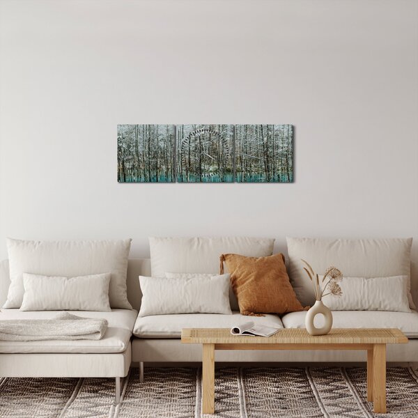 Obraz - Tyrkysový rybník, Biei, Japonsko (s hodinami) (90x30 cm)