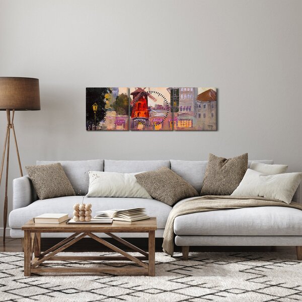 Obraz - Moulin rouge, Paříž, Francie (s hodinami) (90x30 cm)