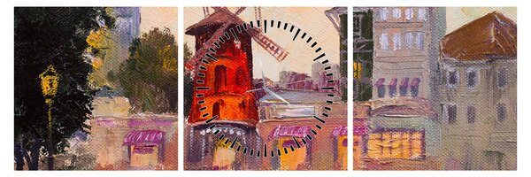Obraz - Moulin rouge, Paříž, Francie (s hodinami) (90x30 cm)
