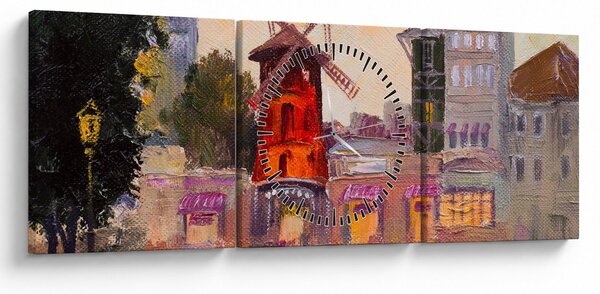 Obraz - Moulin rouge, Paříž, Francie (s hodinami) (90x30 cm)