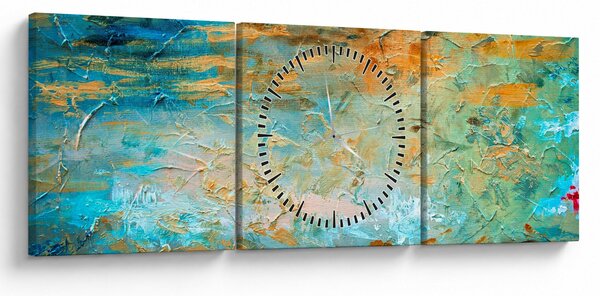 Obraz modré abstrakce (s hodinami) (90x30 cm)