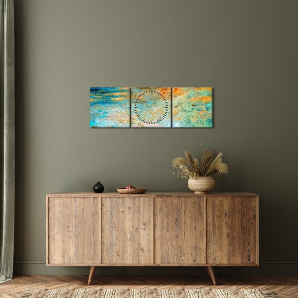 Obraz modré abstrakce (s hodinami) (90x30 cm)