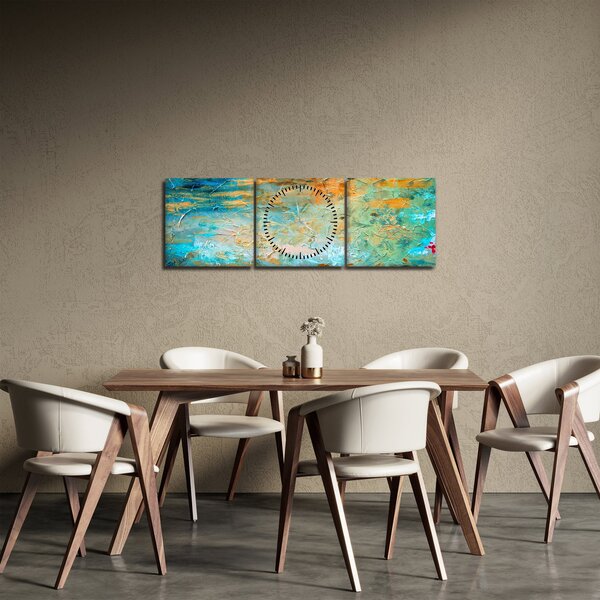 Obraz modré abstrakce (s hodinami) (90x30 cm)