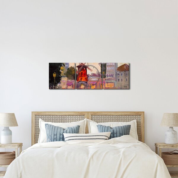Obraz - Moulin rouge, Paříž, Francie (s hodinami) (90x30 cm)