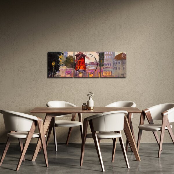 Obraz - Moulin rouge, Paříž, Francie (s hodinami) (90x30 cm)