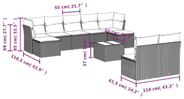 10dílná zahradní sedací souprava s poduškami béžová polyratan 3218279