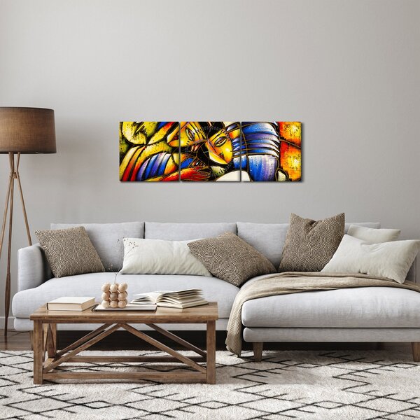 Obraz - Olejomalba, milenci (s hodinami) (90x30 cm)