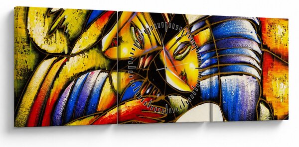 Obraz - Olejomalba, milenci (s hodinami) (90x30 cm)