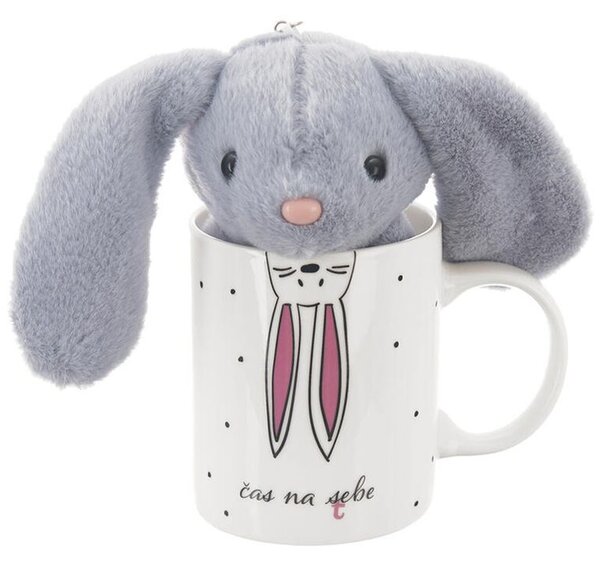 Porcelánový hrnek s plyšovým přívěskem ZAJÍČEK, 390 ml