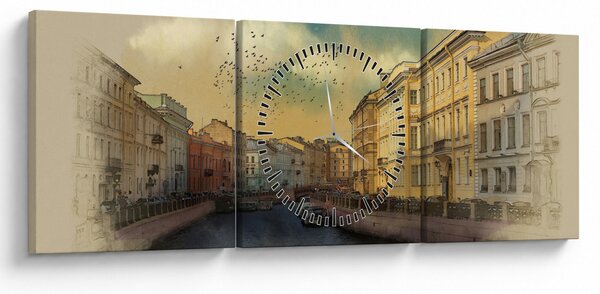 Obraz - Řeka Moyka, Petrohrad, Rusko (s hodinami) (90x30 cm)