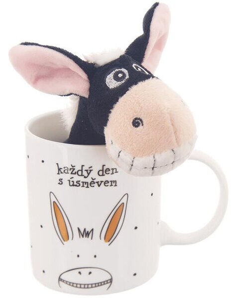 Porcelánový hrnek s plyšovým přívěskem OSLÍK, 390 ml