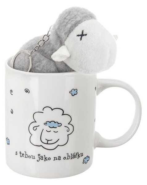 Porcelánový hrnek s plyšovým přívěskem OVEČKA, 390 ml