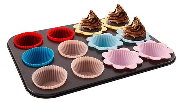 Kovová forma na muffiny se silikonovými košíčky 12 ks