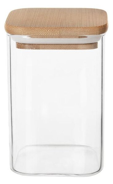 Hranatá skleněná dóza s dřevěným víkem 1,3 l