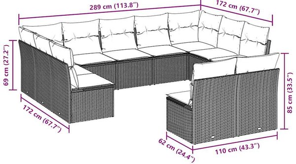 11dílná zahradní sedací souprava s poduškami šedá polyratan 3218352