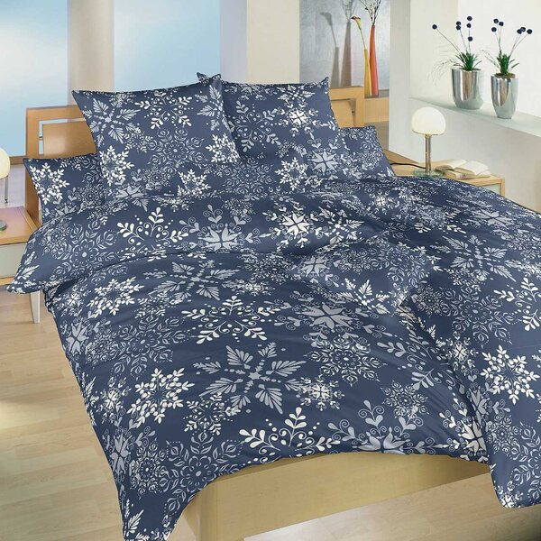 Povlečení bavlna Snowflakes tmavě modré - 140/200 + 70/90
