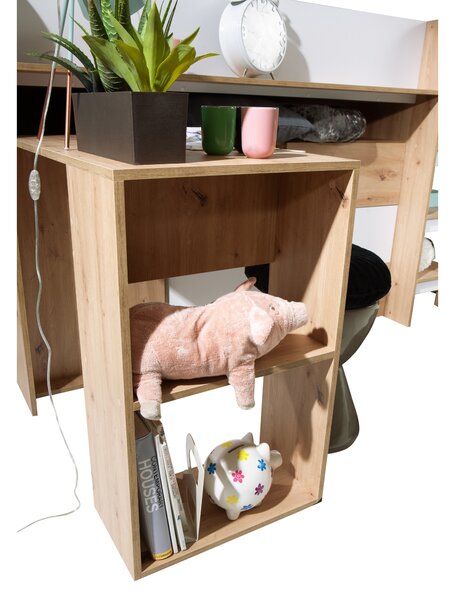 Dětská kombinovaná postel 90 cm Sami 1 (dub artisan + matná bílá + černá madla)