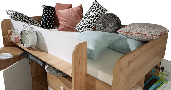 Dětská kombinovaná postel 90 cm Sami 1 (dub artisan + matná bílá + černá madla)