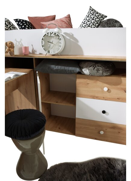 Dětská kombinovaná postel 90 cm Sami 1 (dub artisan + matná bílá + černá madla)