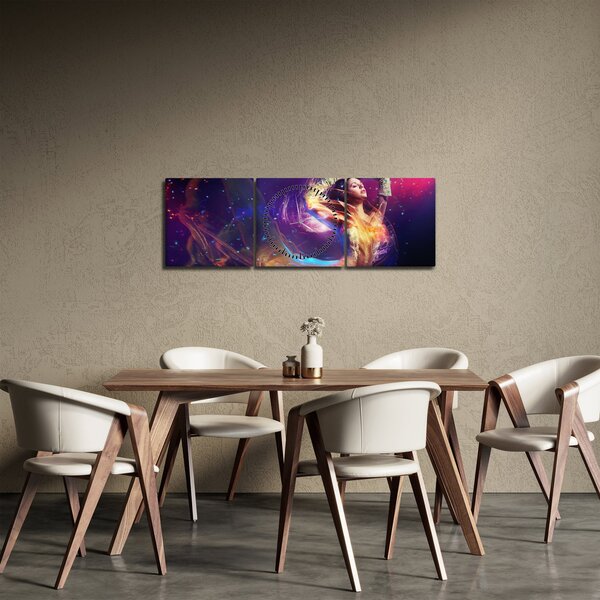 Obraz mystické ženy (s hodinami) (90x30 cm)