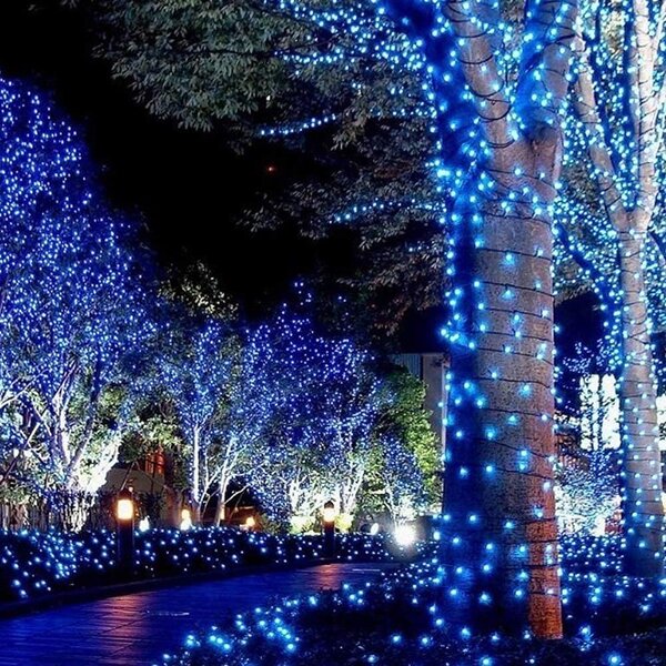 Venkovní LED vánoční řetěz - modrá, 10m, 100 LED