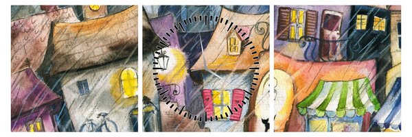 Obraz - Deštivý večer (s hodinami) (90x30 cm)