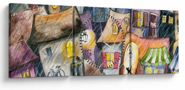 Obraz - Deštivý večer (s hodinami) (90x30 cm)