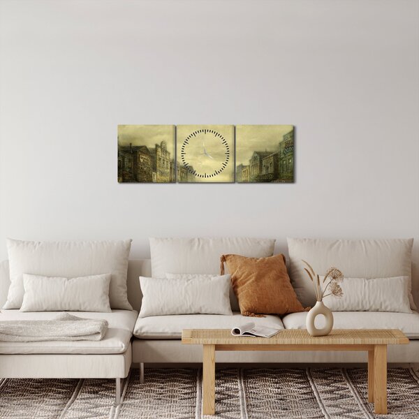 Obraz westernového městečka (s hodinami) (90x30 cm)