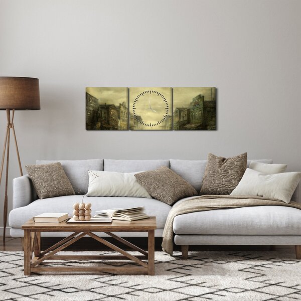 Obraz westernového městečka (s hodinami) (90x30 cm)