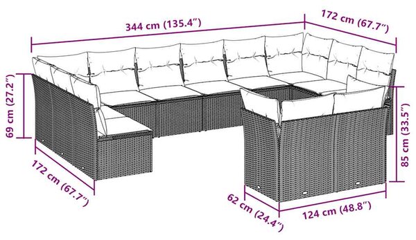 12dílná zahradní sedací souprava s poduškami hnědá polyratan 3218433