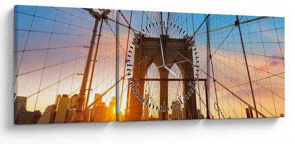 Obraz - Brooklynský most, Manhattan, New York (s hodinami) (90x30 cm)