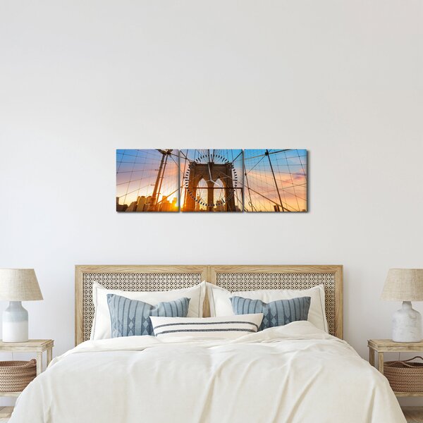 Obraz - Brooklynský most, Manhattan, New York (s hodinami) (90x30 cm)