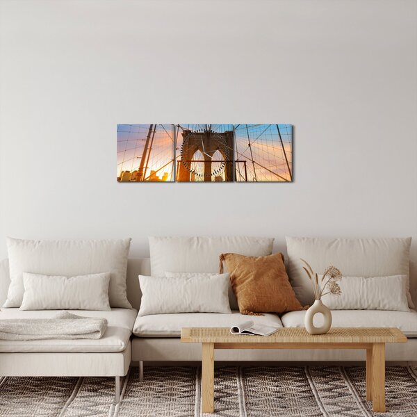 Obraz - Brooklynský most, Manhattan, New York (s hodinami) (90x30 cm)