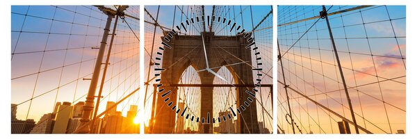 Obraz - Brooklynský most, Manhattan, New York (s hodinami) (90x30 cm)