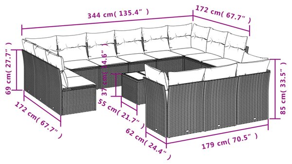 14dílná zahradní sedací souprava s poduškami béžová polyratan 3218459