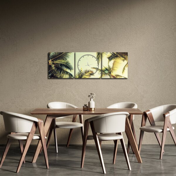 Obraz s kokosovými palmami (s hodinami) (90x30 cm)