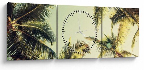 Obraz s kokosovými palmami (s hodinami) (90x30 cm)