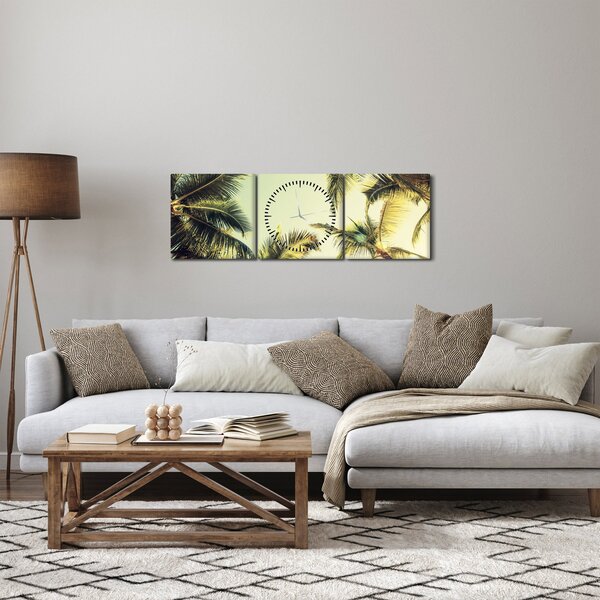 Obraz s kokosovými palmami (s hodinami) (90x30 cm)