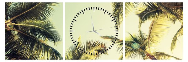Obraz s kokosovými palmami (s hodinami) (90x30 cm)