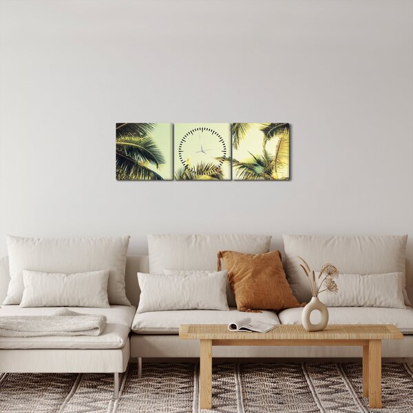 Obraz s kokosovými palmami (s hodinami) (90x30 cm)