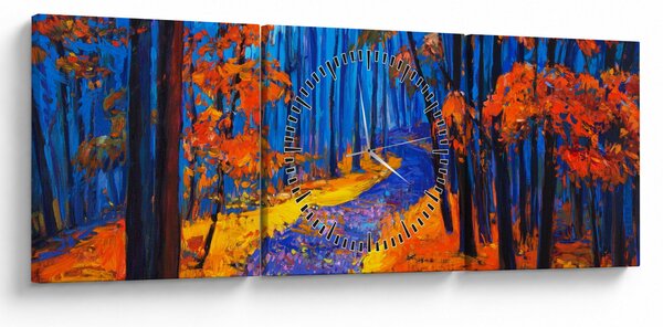 Obraz podzimního lesa (s hodinami) (90x30 cm)