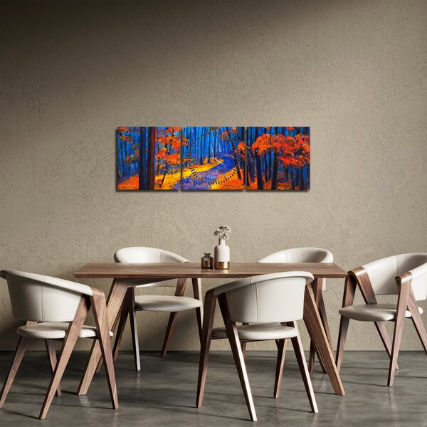 Obraz podzimního lesa (s hodinami) (90x30 cm)