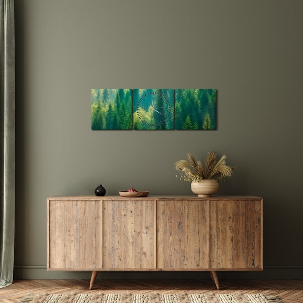 Obraz - Borovicový les (s hodinami) (90x30 cm)