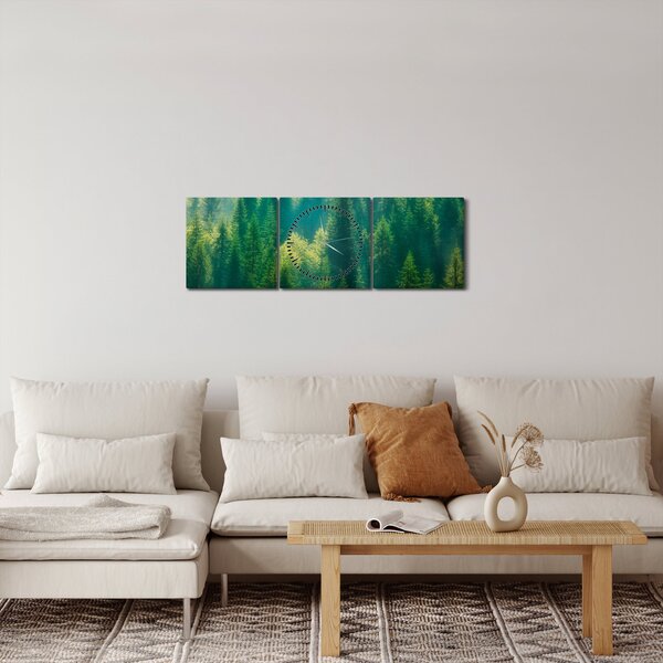 Obraz - Borovicový les (s hodinami) (90x30 cm)