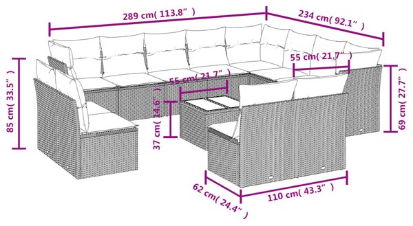 13dílná zahradní sedací souprava s poduškami béžová polyratan 3218479