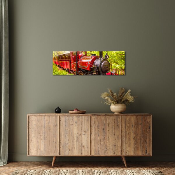 Obraz parního vlaku (s hodinami) (90x30 cm)
