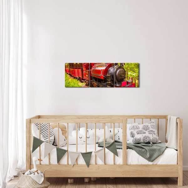 Obraz parního vlaku (s hodinami) (90x30 cm)